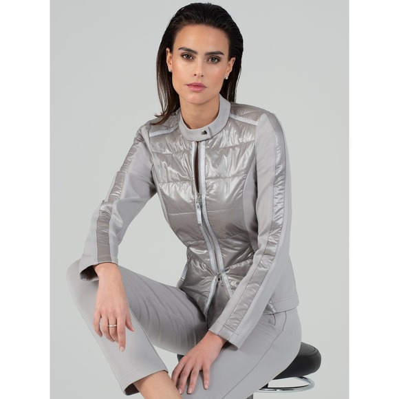 Women's Metallic Gray Zip-Up Quilted Jacket Size 8 I'CONA Lightweight NWT - Picture 1 of 4